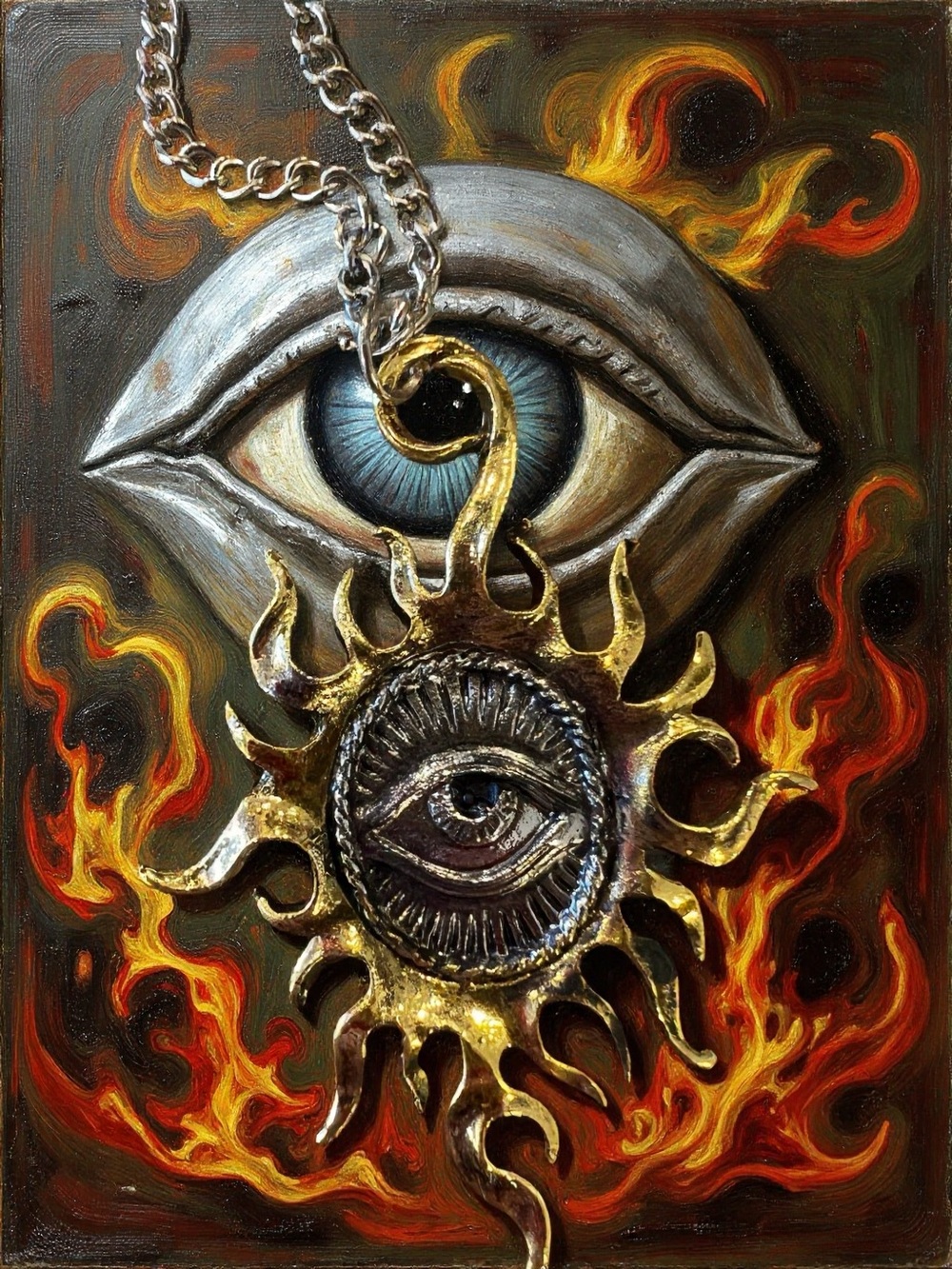 Metal Alloy and Stainless Steel All Seeing Eye with Artistic Sun Pendant - Picture 16 of 17